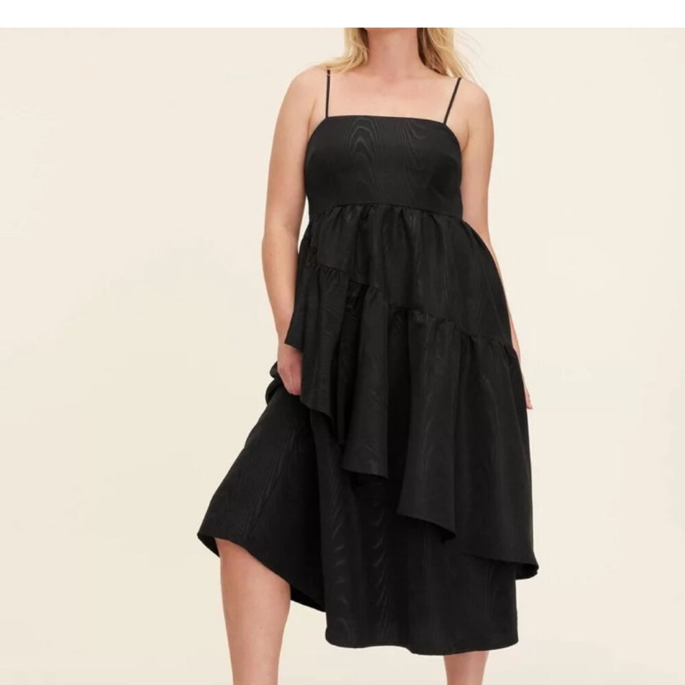 Kate Spade Target Black Tiered Midi Dress Large Flowy Ruffle Strappy Fit & Flare